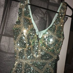 Gold & turquoise sequined dress